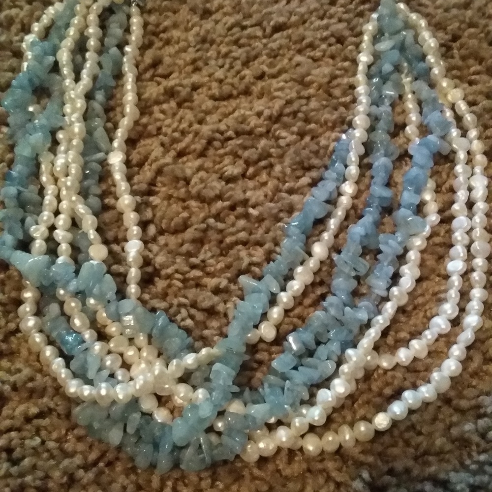 Ross-Simons} Aquamarine & Pearl Necklace